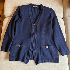 Vintage St. John Basics Zippered Cardigan Size 6 Navy Blue
